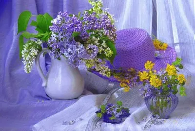 Pretty Flowers and Straw Hat-Still Life