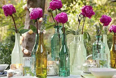 Fresh Cut Flowers in Vintage Bottles