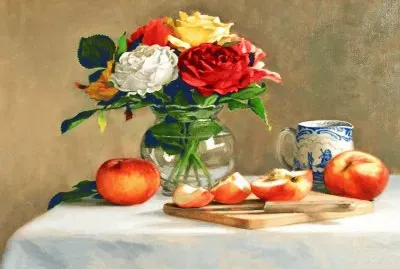 פאזל של bodegon flores y frutas