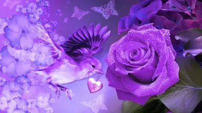 Beautiful Violet Rose with Bird and Butterflies jigsaw puzzle