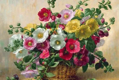 Hollyhocks in a Basket