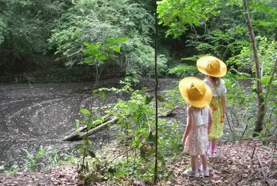 Two little girls at the creek, Australia