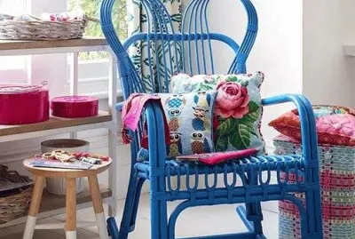 Craft Corner with Blue Wicker Rocker