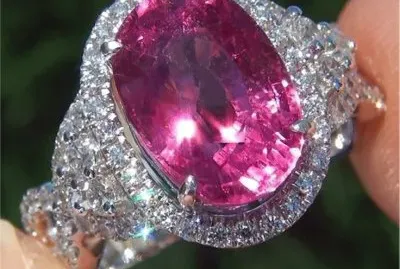 Natural Pink Tourmaline Diamond Ring