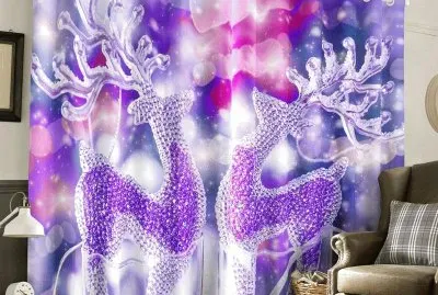 Reindeer Print Satin Curtains