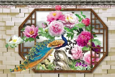 פאזל של ä¸­å¼èŠ±çª— (å­”é›€)