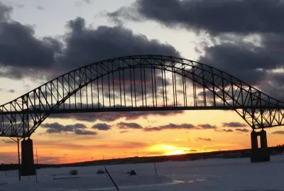 Sunset over the frozen Miramichi River