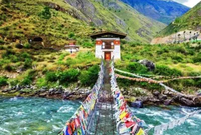Bhutan-Colorful Prayer Flag Bridge