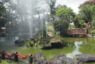 garden with fountains