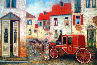 Naif Art - Horse   Carriage