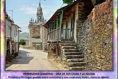 HERMISENDE (ZAMORA) â€“ UNA DE SUS CASAS Y LA IGLESIA jigsaw puzzle
