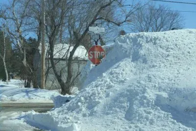 Snow as high as the stop sign!    L