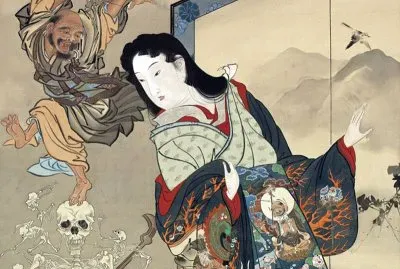 Sacerdote cortesano del infierno Ikkyu y esqueletos