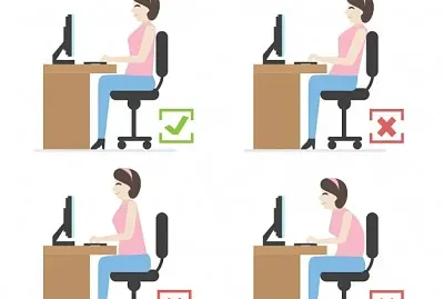 Posturas correctas e incorrectas al usar la pc.