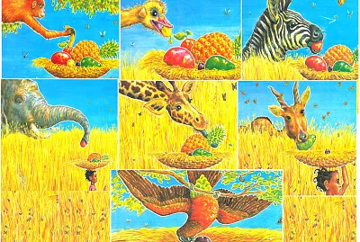 animales y frutas del cuento