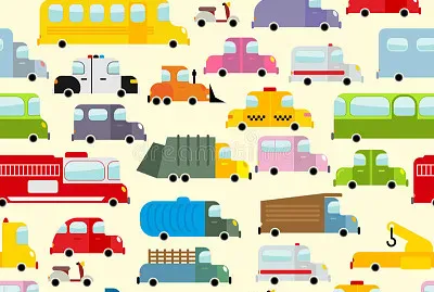 Cartoon car pattern. City traffic jam