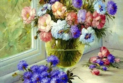 Flores Rosa, Azul y Lila