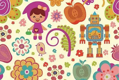 Frutas, Flores, NiÃ±a y Robot