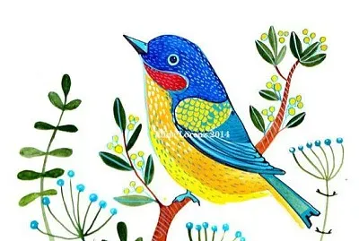 Pajarito Azul y Amarillo en rama