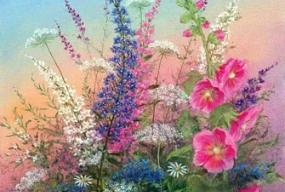 Flores Rosadas Lila y Blancas