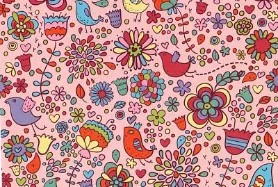 Pajaritos y Flores Fondo Rosa