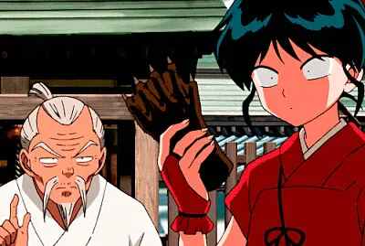 el abuelo le da una recompensa a moroha hanyo no yashahime