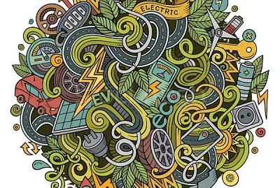 hand drawn Electric cars illustration