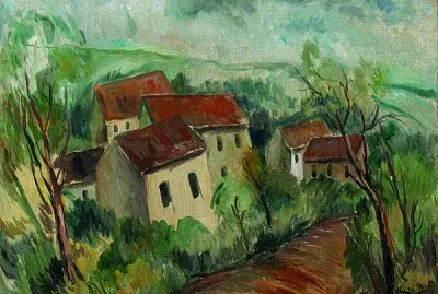 Vlaminck maisons sur ciel vert