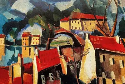 Vlaminck maisons sur ciel vert