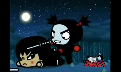 garu pone su espada en la cabeza de abyo pucca