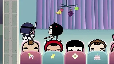 garu y tobe pelean en la sala de bebes pucca