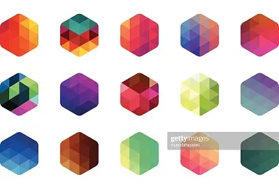 Multi coloured hexagon mosaic buttons