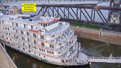 American Queen sternwheeler in Mississippi lock