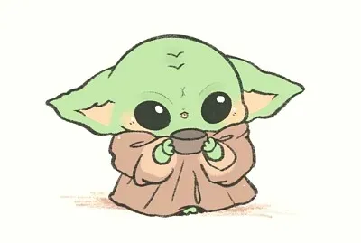 baby yoda drinking her soup
