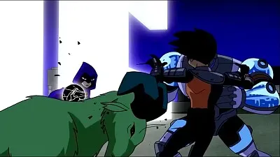 chico bestia golpea a robin los jovenes titanes