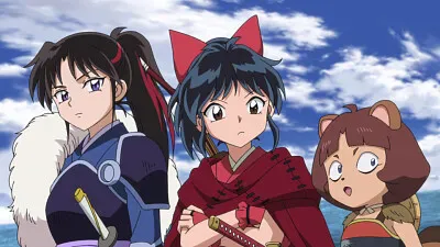 setsuna, moroha y takechiyo miran a una monja hanyo no yashahime
