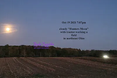 full  "Hunters Moon and Tractor in crop field 2021