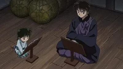 miroku le esta enseñando a hisui hanyo no yashahime