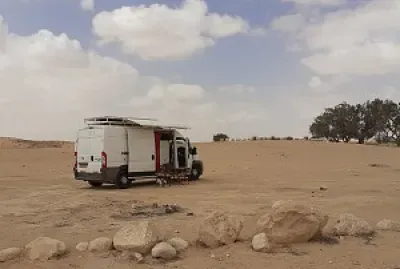 van in desert