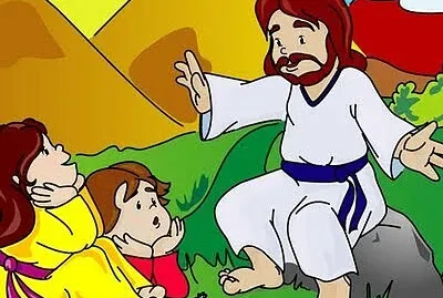 פאזל של Jesus, crianças e passarinho