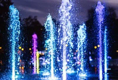 Water Fountain With Lights At Night