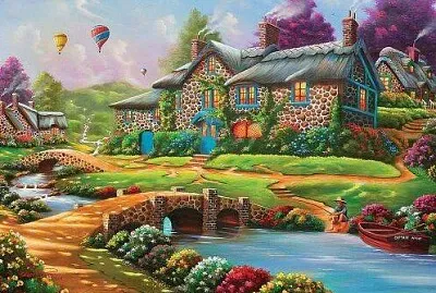 cabaña azul con rio