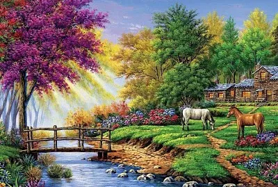 cabaña con caballos