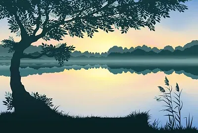 Sunset Mirrored in Lake