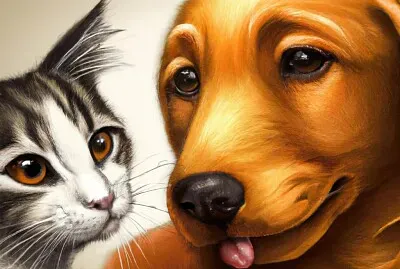 Realistic Painting of a Cat and a Dog