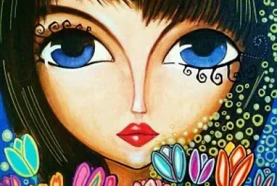 cara con tulipanes