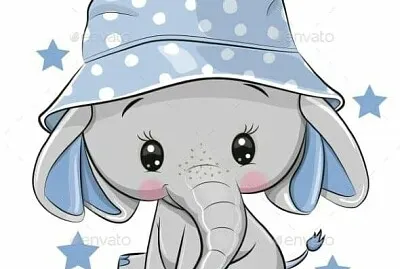 elefante con sombrero azul