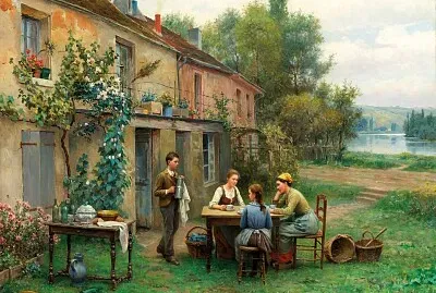  "Coffee in the Garden " -Daniel Ridgway Knight-