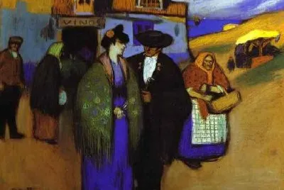 Pablo Picasso. Ett spanskt par framför ett värdshus. 1900.