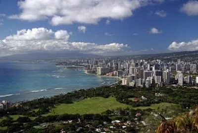 Skyline vom Diamond Head Crater, Honolulu, Hawaii, USA